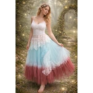 etc. Vintage 90's Deadstock Fairy Magical Asymmetrical Ombre Skirt Small